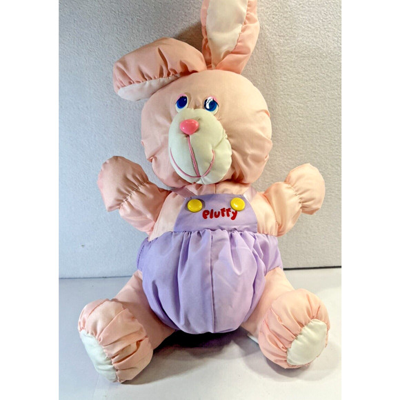 Easter Puffy Lets Cuddle Bunny Rabbit Stuffed Animal Toy 11" Nylon Plush Vintage - Picture 1 of 4